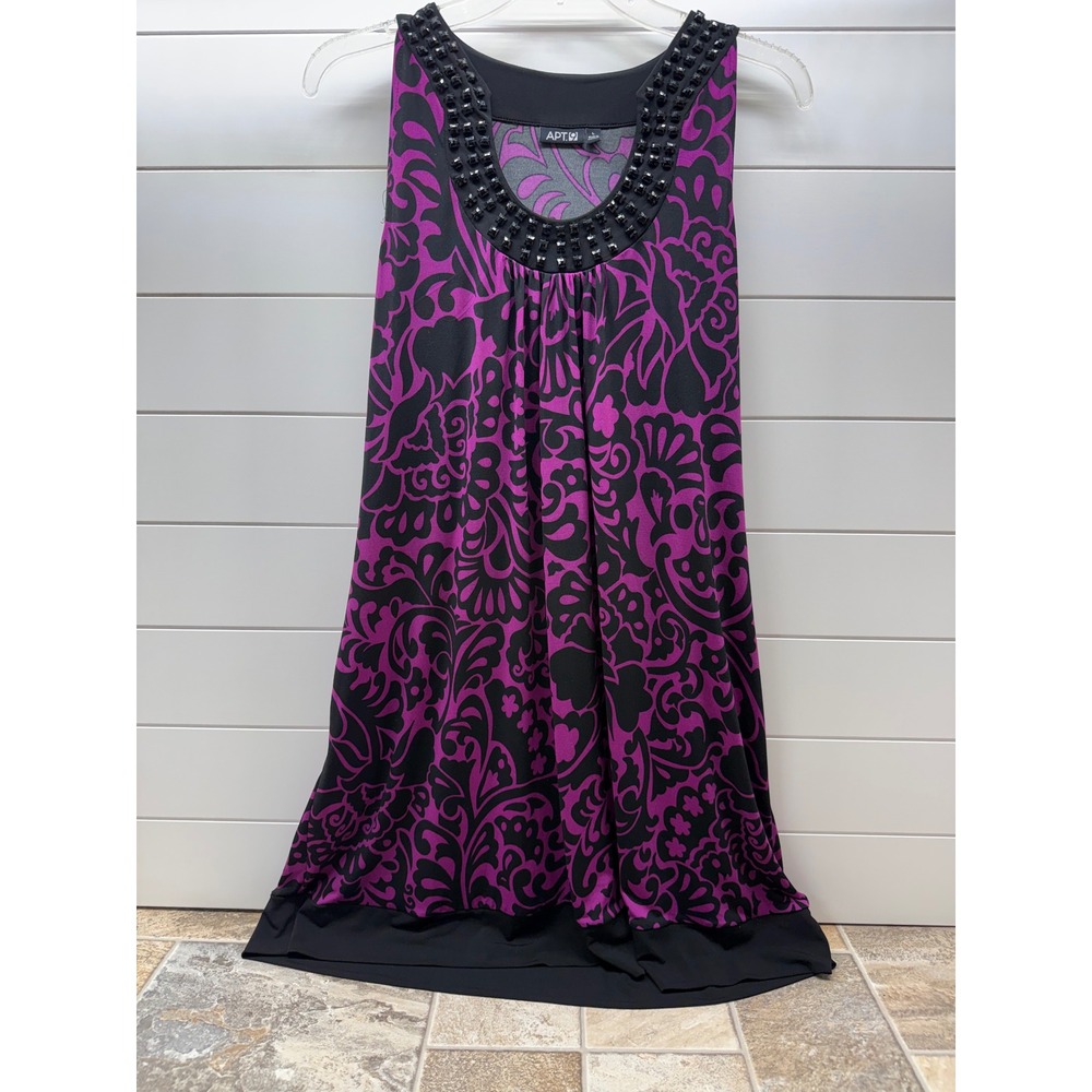 Apt 9 Womens Purple Black Damask Floral Studded Embellished Tunic Top Size L